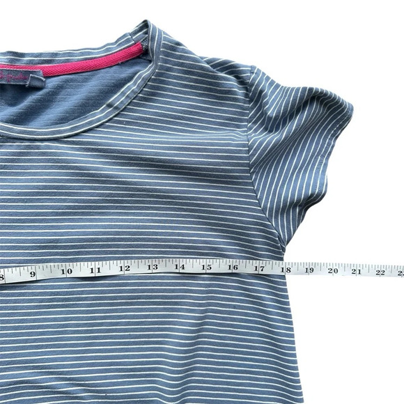 Fresh Produce Shirt Dress Blue White Stripes Medium Round Split Hem Style 22691 - Picture 4 of 7